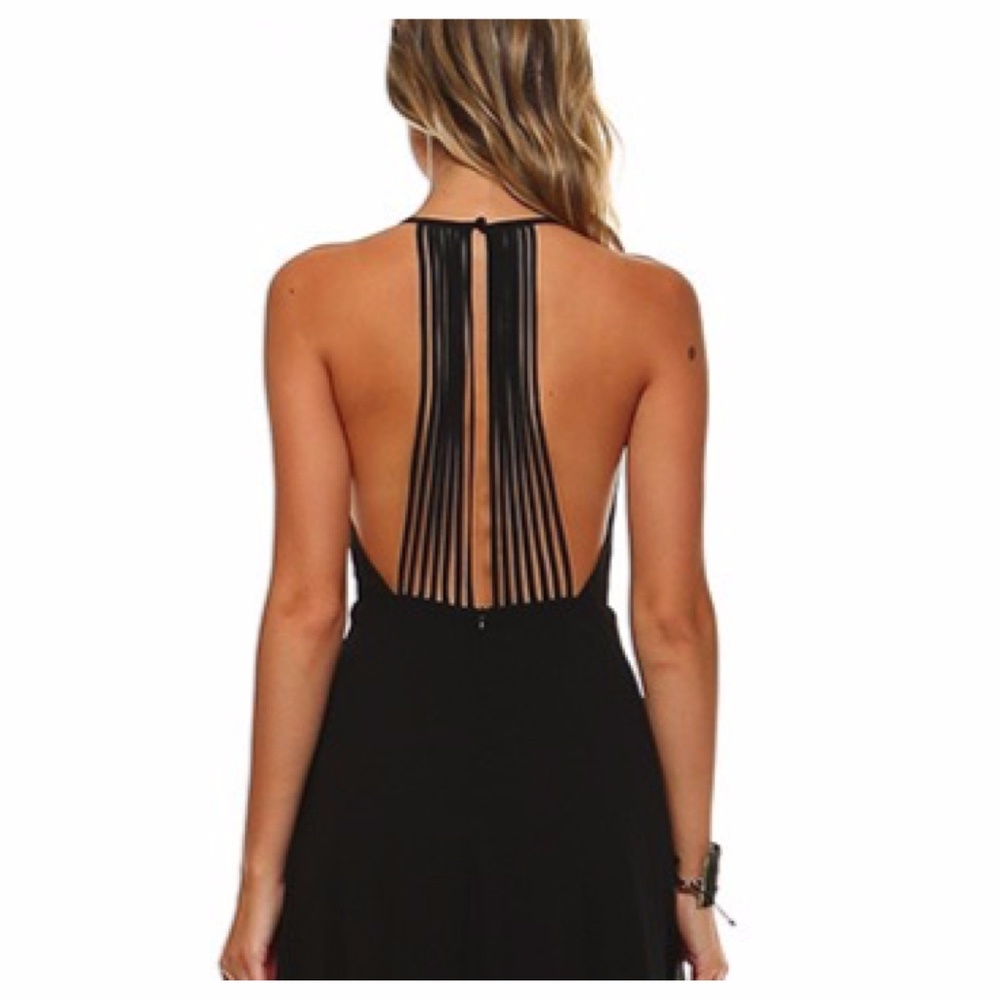 Black Chiffon Halter Dress With Back Straps - Picture 2 of 3