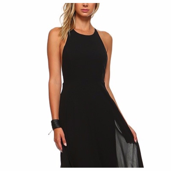 Black Chiffon Halter Dress With Back Straps - Picture 3 of 3