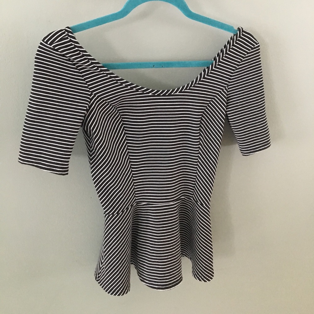 Black and white striped peplum top