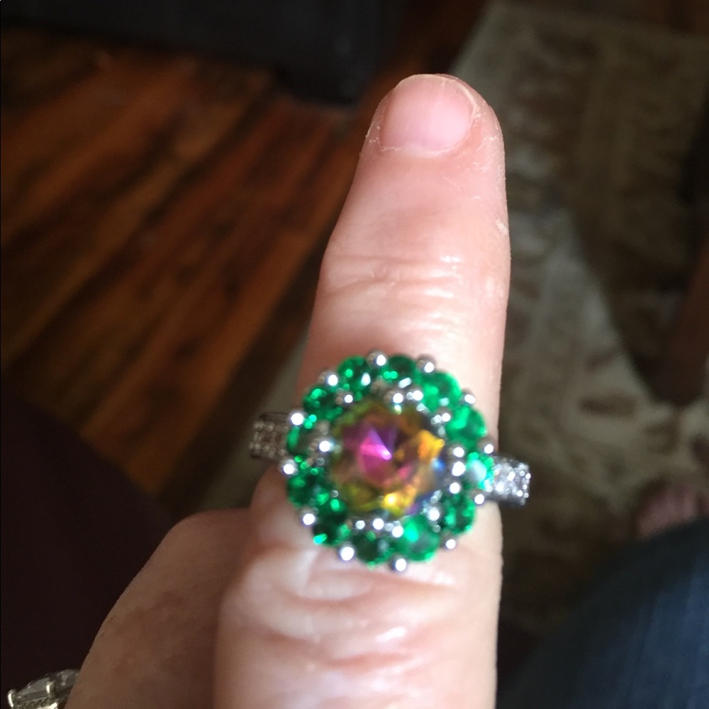 REDUCED-SS 925 mystic stone with green CZ's