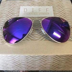 DIFF Purple Lens Aviator Sunglasses