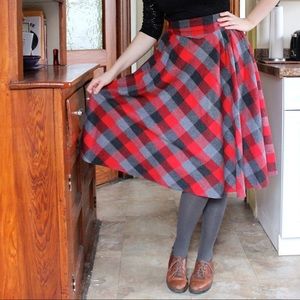 Vintage Plaid Wool Midi Skirt