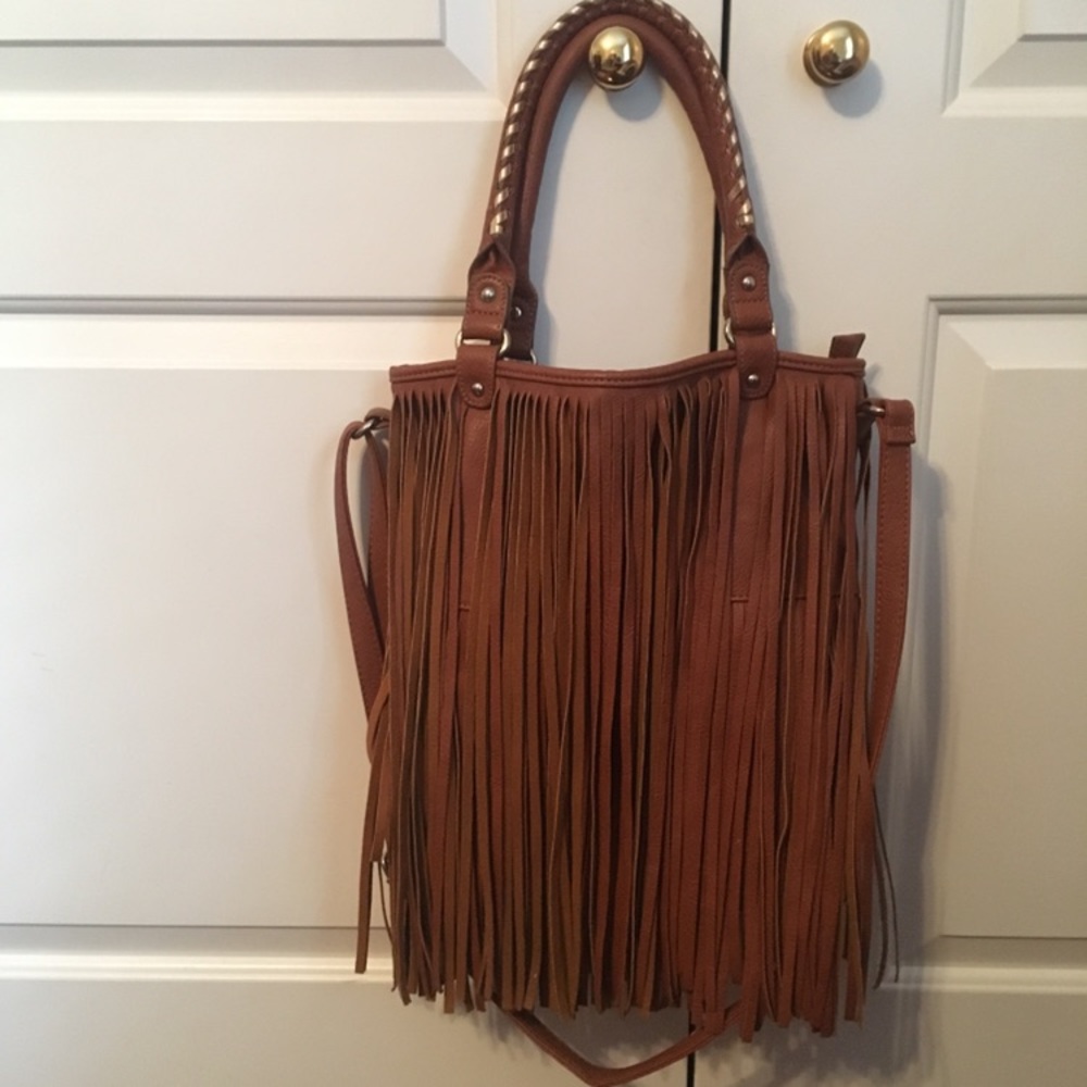 Brown and gold fringe purse