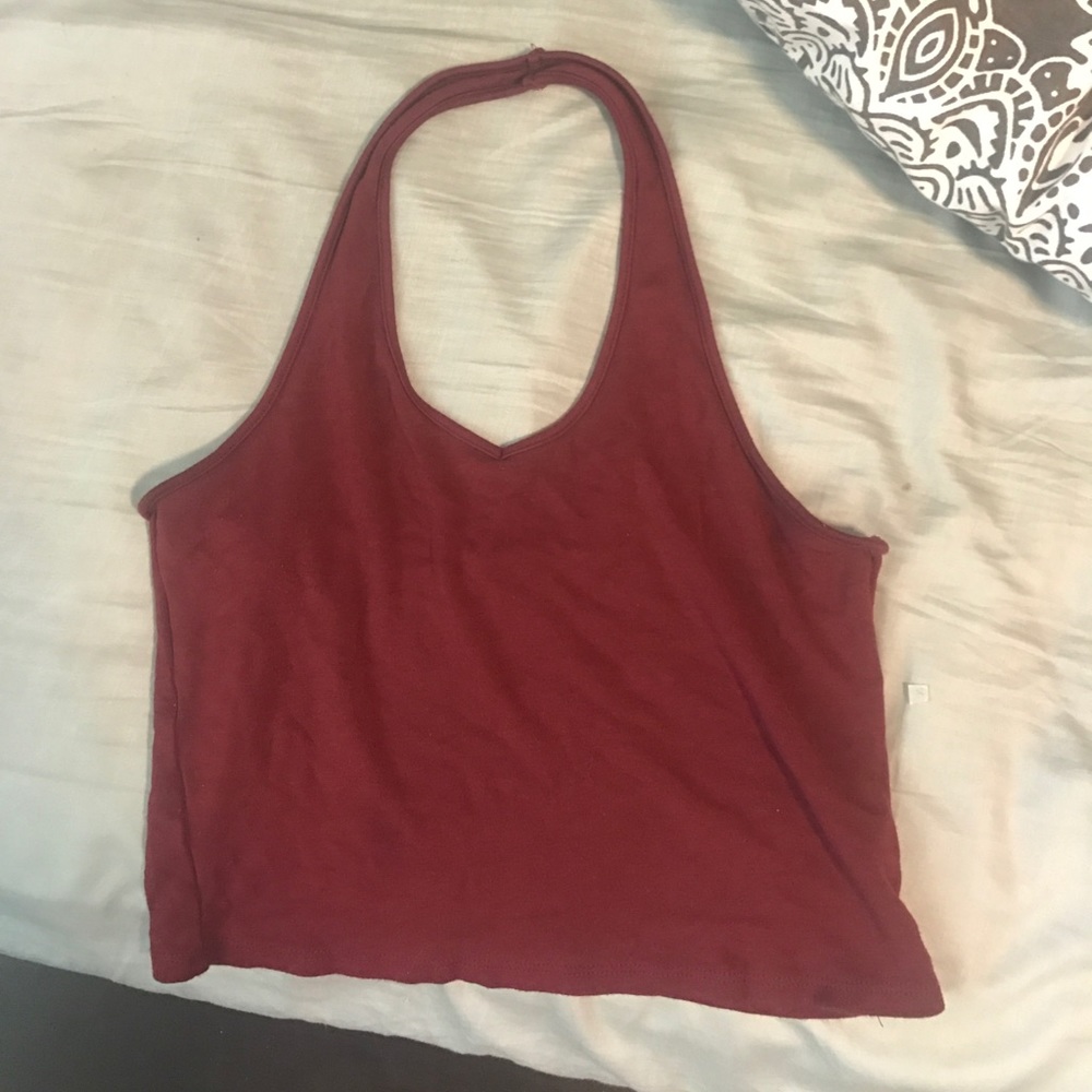 Maroon cropped halter top