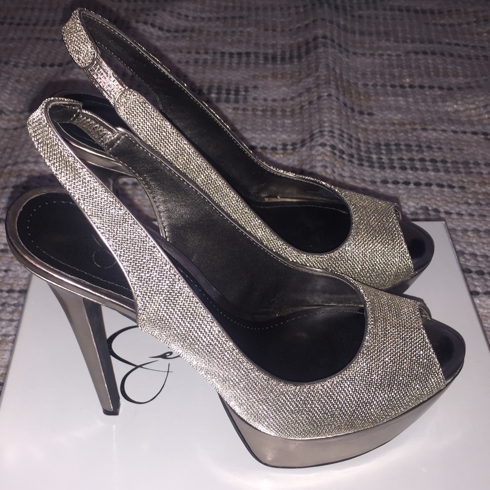 Jessica Simpson silver metal mesh heels !
