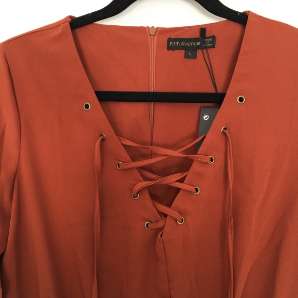 Orange Romper Hippie Bell Sleeves Laced Neckline - Picture 3 of 8