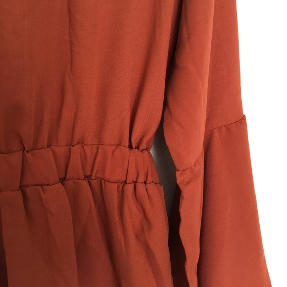 Orange Romper Hippie Bell Sleeves Laced Neckline - Picture 8 of 8