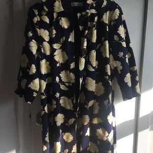 Floral navy blue coat.