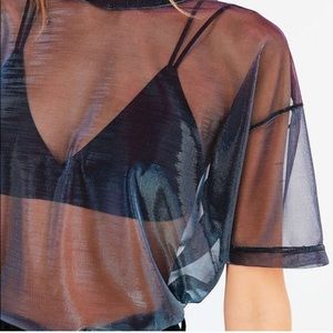 Silent + Gold metallic mesh top