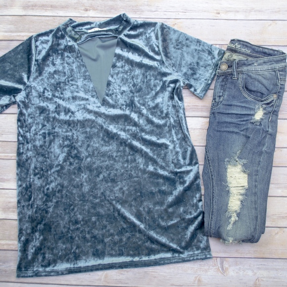 Crushed Velvet Choker Top - Picture 2 of 4