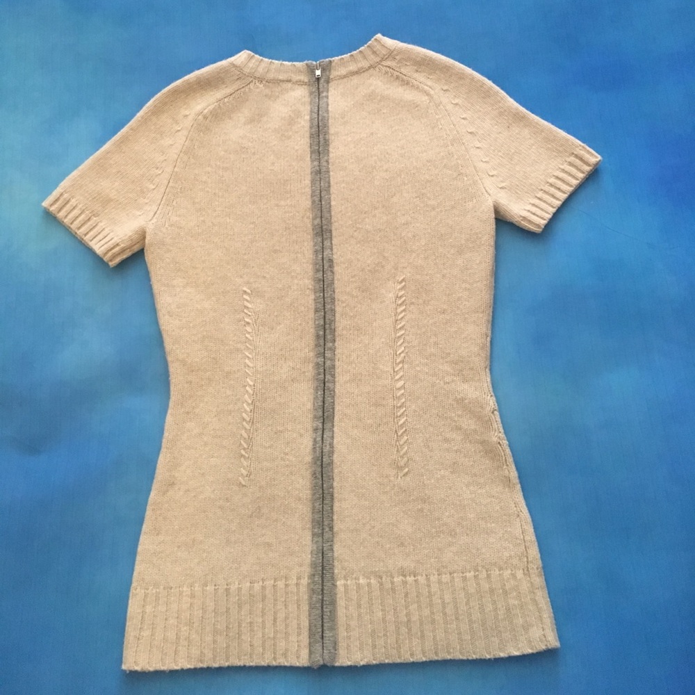 BCBG beige, wool sweater with silver, back zipper