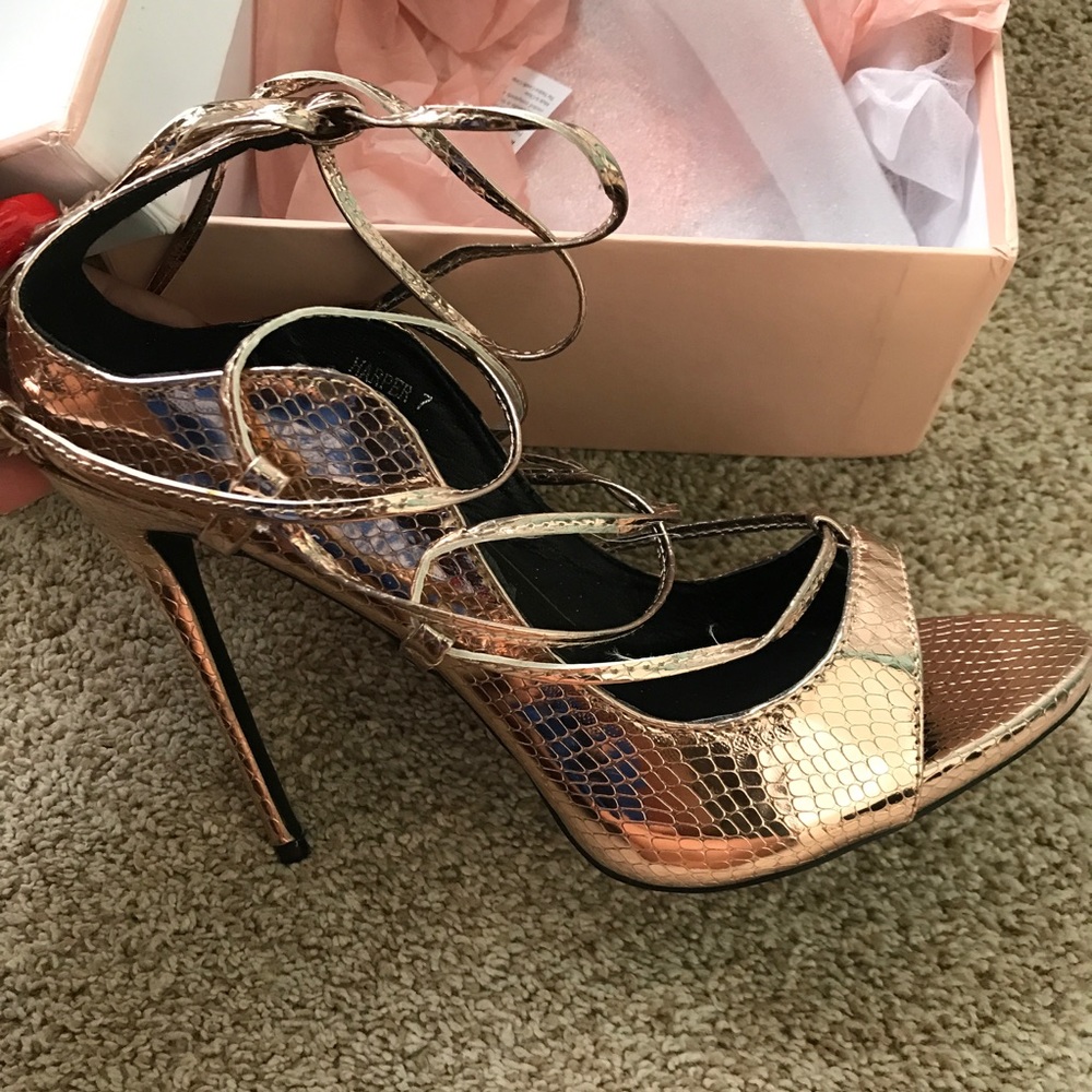 Rose Gold Snakeskin Heels - size 9