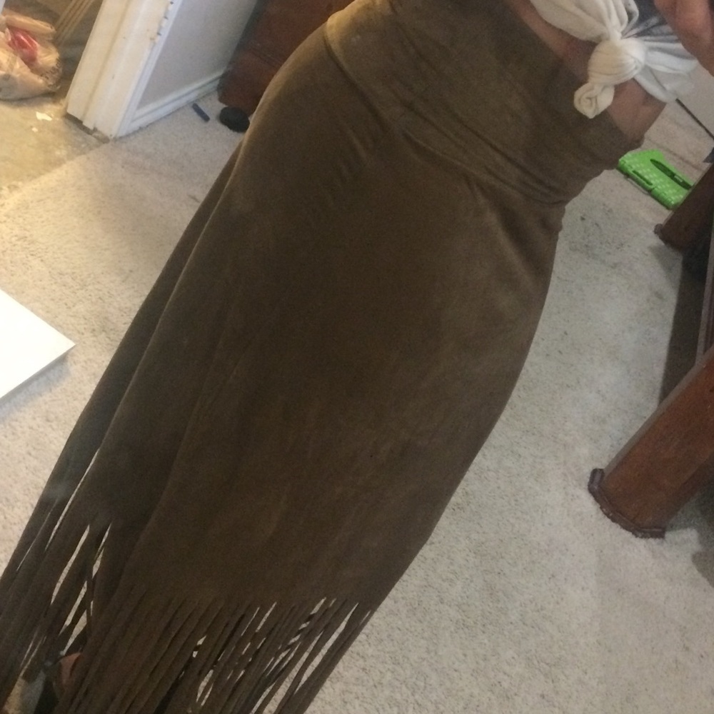 Suede fringe skirt