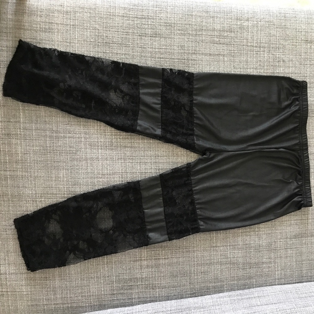 Leather look with lace knee leggings  NWOT