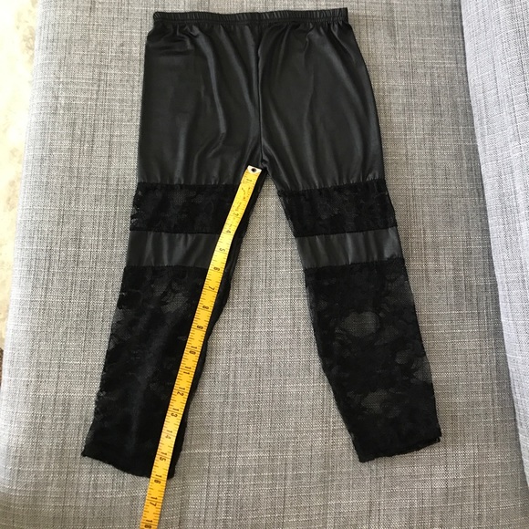Leather look with lace knee leggings NWOT - Picture 2 of 4