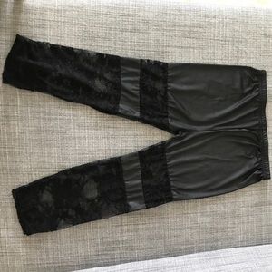 Leather look with lace knee leggings  NWOT