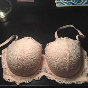 Pink lace balconette bra