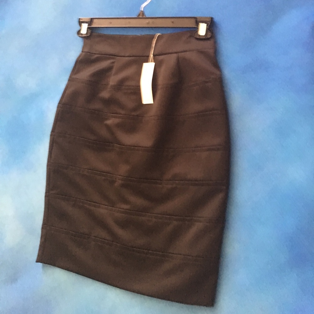 Trina Turk black satin, knee length dress skirt