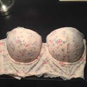 Floral pink lace balconette bra