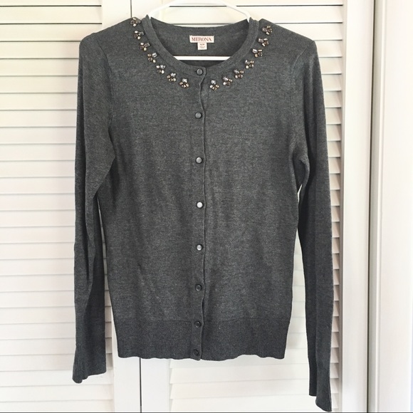 Merona Gray Embellished Small Cardigan Sweater - Picture 1 of 6