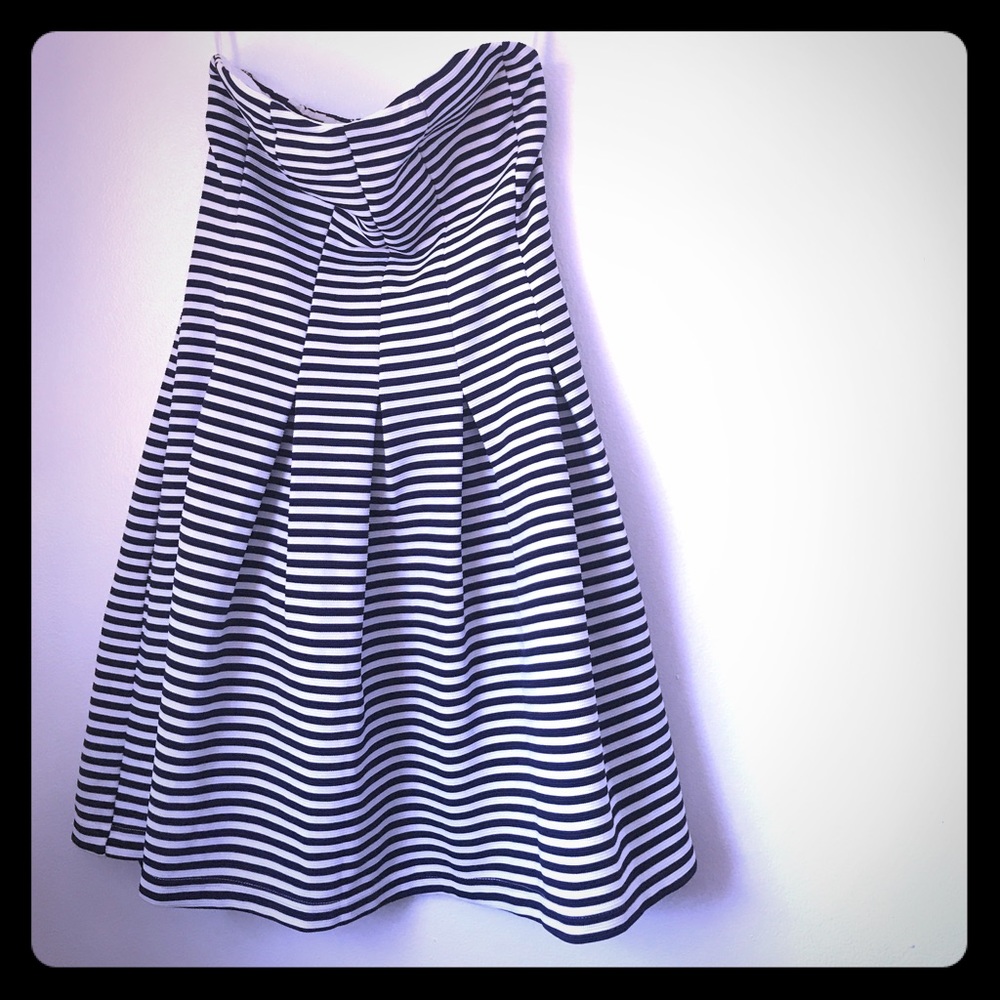 Navy and White striped strapless dress