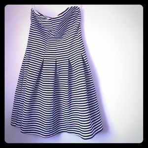 Navy and White striped strapless dress