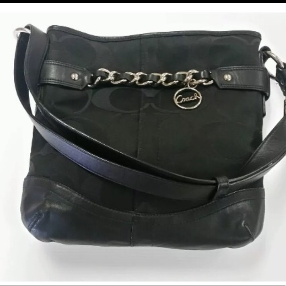 Coach Signature Chain Duffle Handbag Black