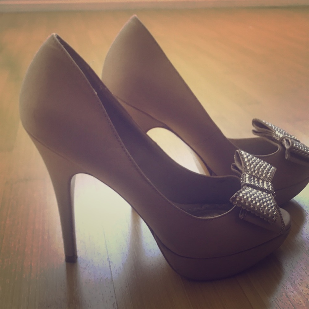 Nude open toes heels