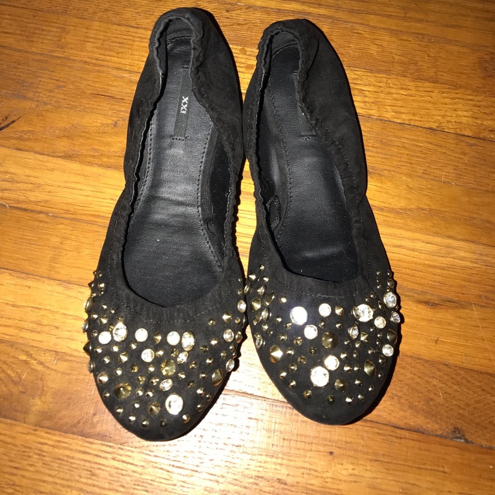 Rhinestone & gold studded ballet flats