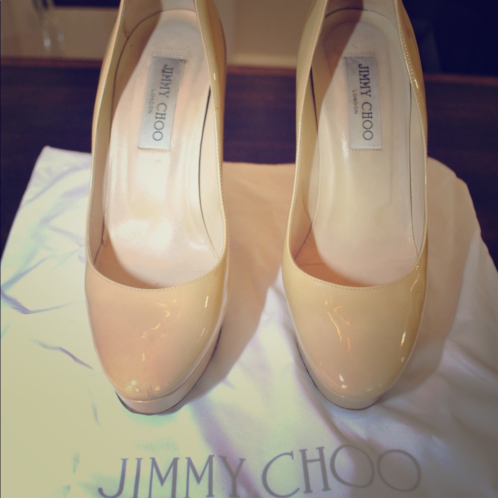 Jimmy Choo Cosmic Platform Patent Pumps Size 7.5