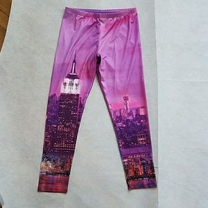 Girls Miss Majesty Purple Cityscape Leggings (L)