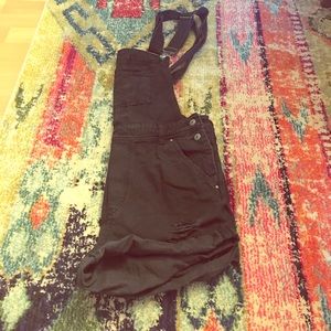 Black jean short overalls