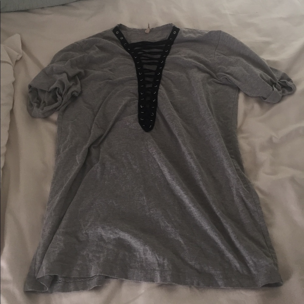 Grey oversized lace up tee