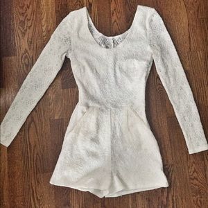 Full-sleeve White Lace Romper