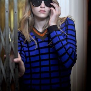 Marni Blue & Orange Wool V-neck Sweater