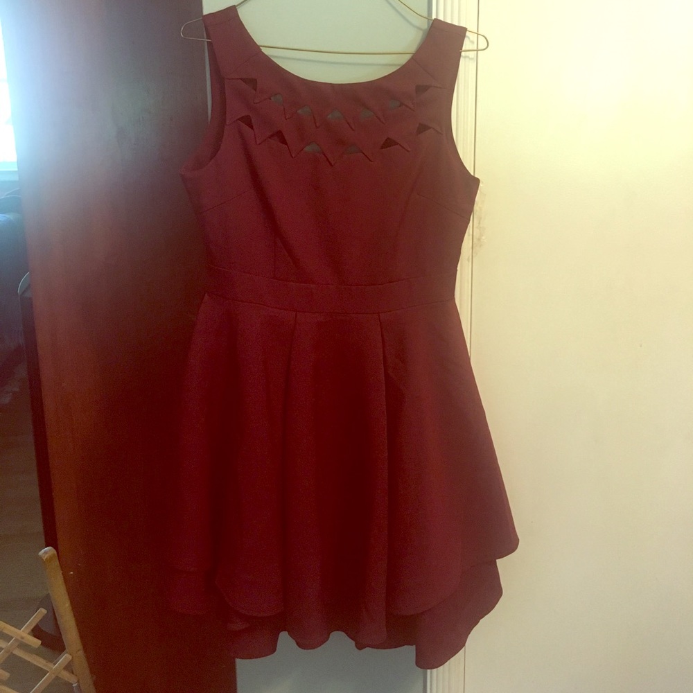 Double layer burgundy skater dress