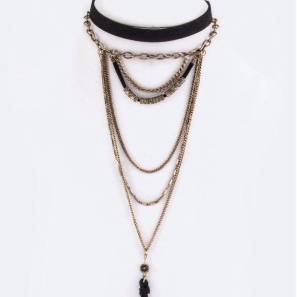 Gold and Black Choker and Necklace Multi Layer Set - Picture 1 of 2