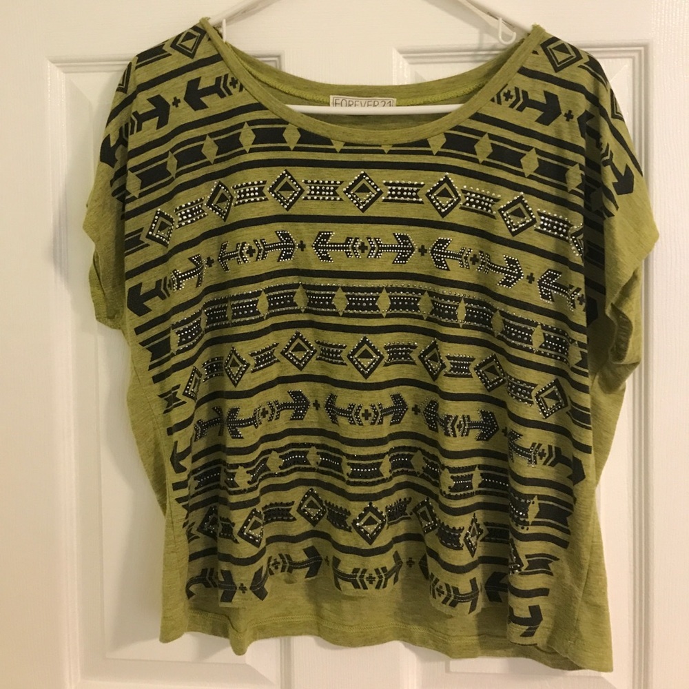 Forever 21 Black and Green New short sleeves crop