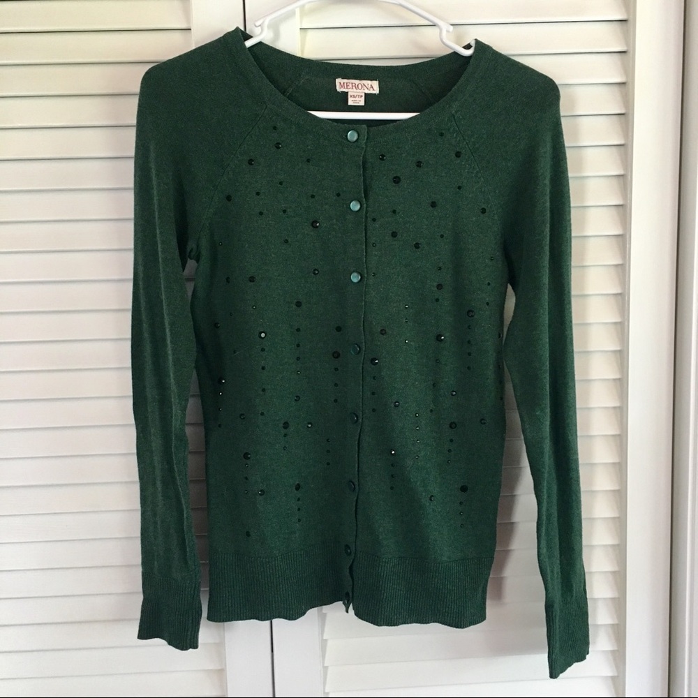Merona XS Green Embellished Cardigan Sweater