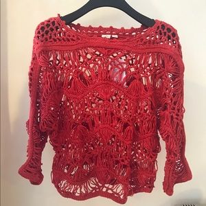 NEW W/TAG Anthropologie Red Crochet Sweater top