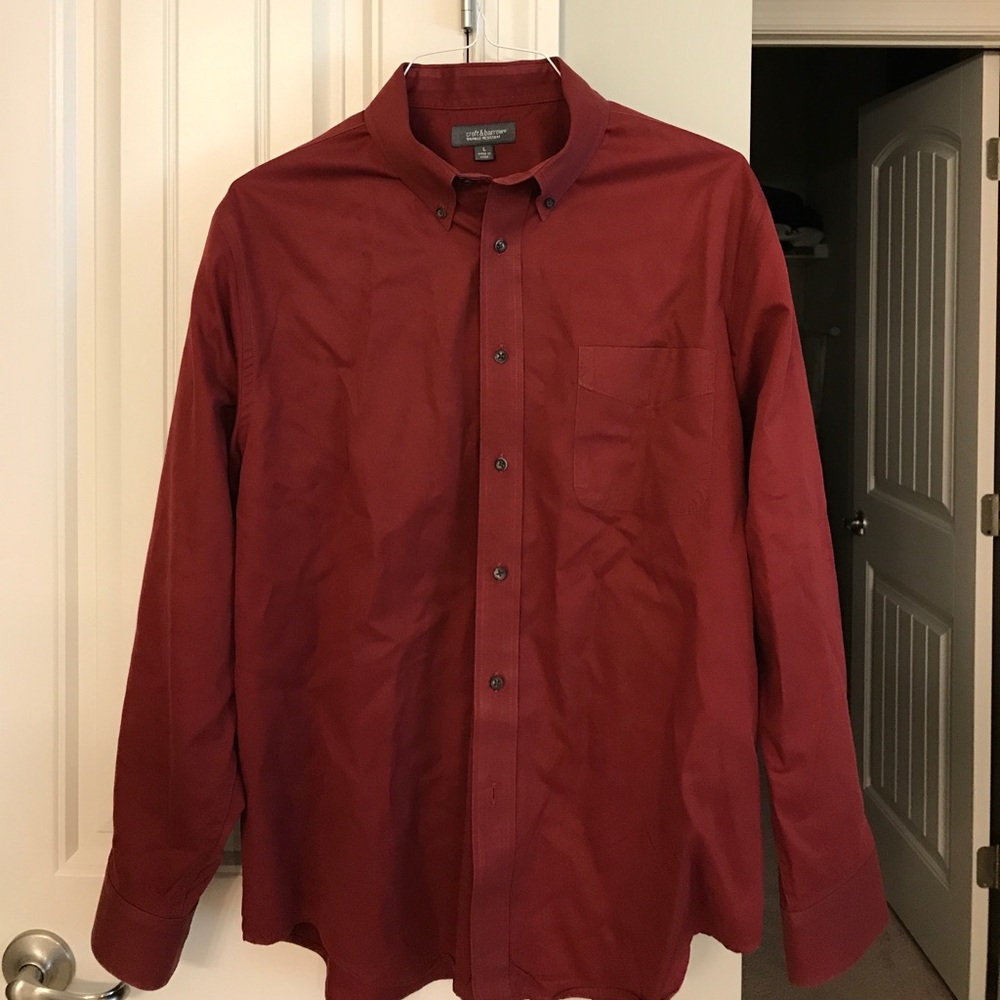 Men's Burgundy Button Down Shirt, Size L