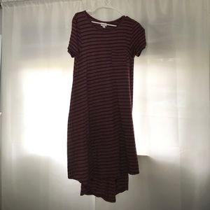Lularoe Carly dress Sz XS maroon stripes
