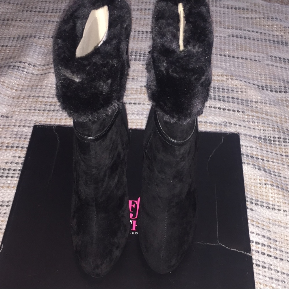 Black Just Fab ankle booties with fur size 8.