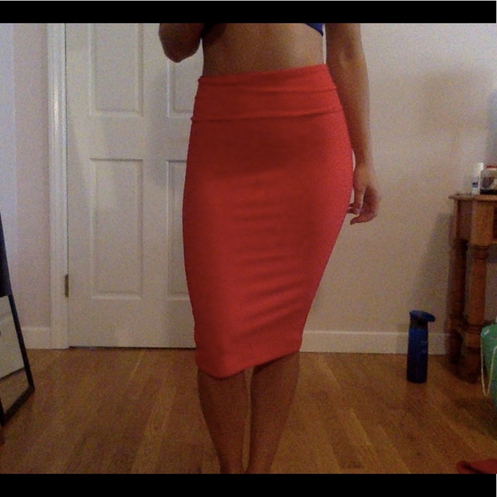 Red bebe midi skirt