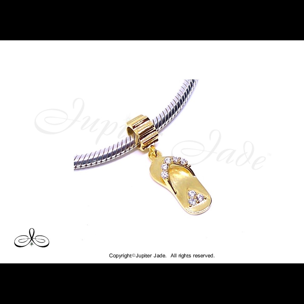 925 Sterling Silver Beach Sandal 14kt Gold Plated Bracelet Charm - Pandora Style