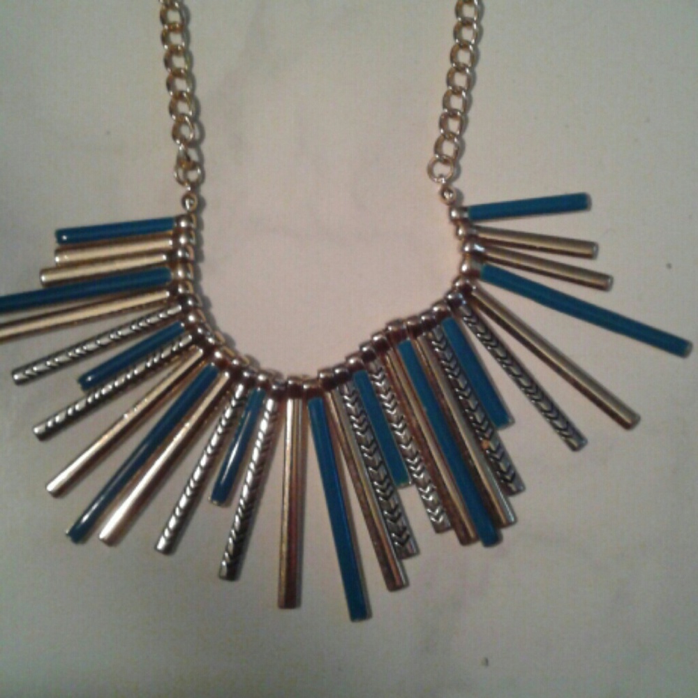 Vintage Aqua,silver,gold statement piece gold tone necklace