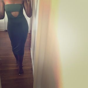 Olive Green Strapless Midi with triangle cut out