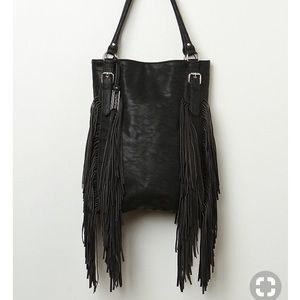 Black Vegan Leather Satchel Fringe Bag