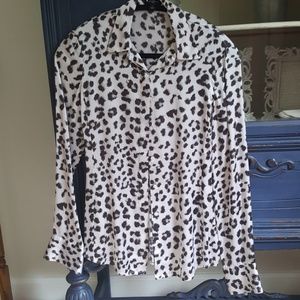 ANN TAYLOR Silk Blouse Snow Leopard Print size 2