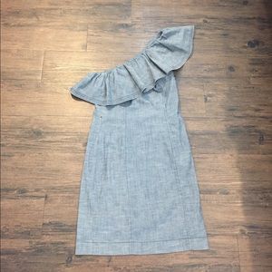 trina turk denim one shoulder ruffle dress size 4